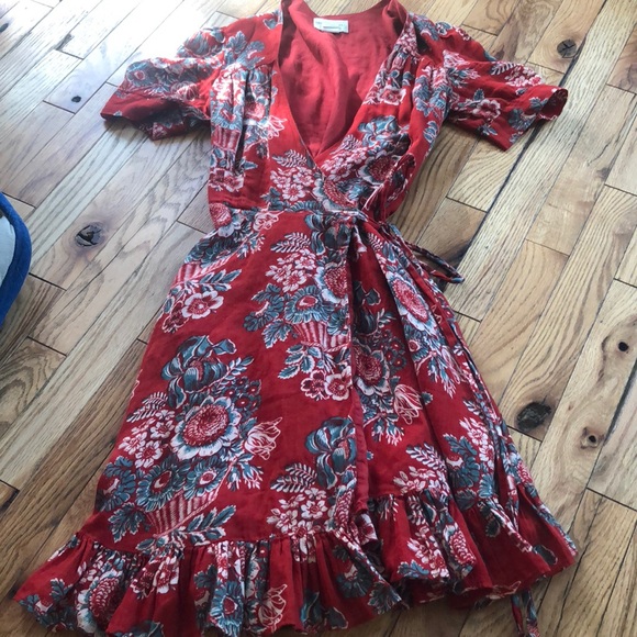 ralph lauren red floral wrap dress